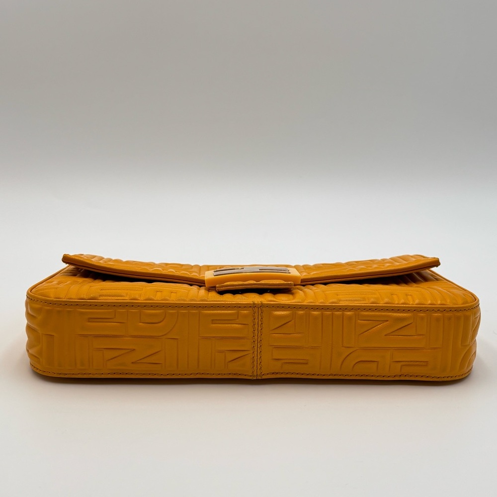 Fendi Yellow Embossed Zucca Leather Baguette Shoulder Bag Silver Hardware - Picture 3 of 12